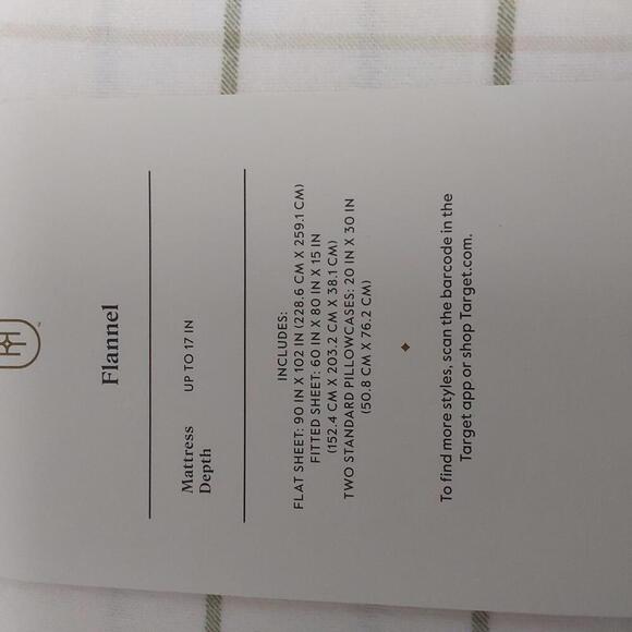 Threshold Bedding Queen Flannel Sheet Set Ivory Windowpane